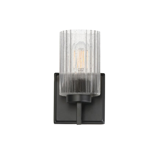 Maxim Lighting Rigata 1 Light Wall Sconce, Black/Clear Ribbed
