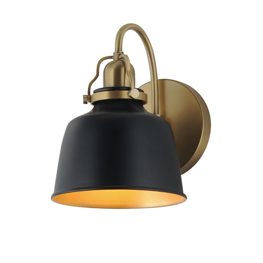 Maxim Lighting Hollis 9in 1-Light Wall Sconce | Farmhouse Natural Aged Brass and Glossy Black Steel | Bathroom Vanity & Hallway | Model 21421BKNAB