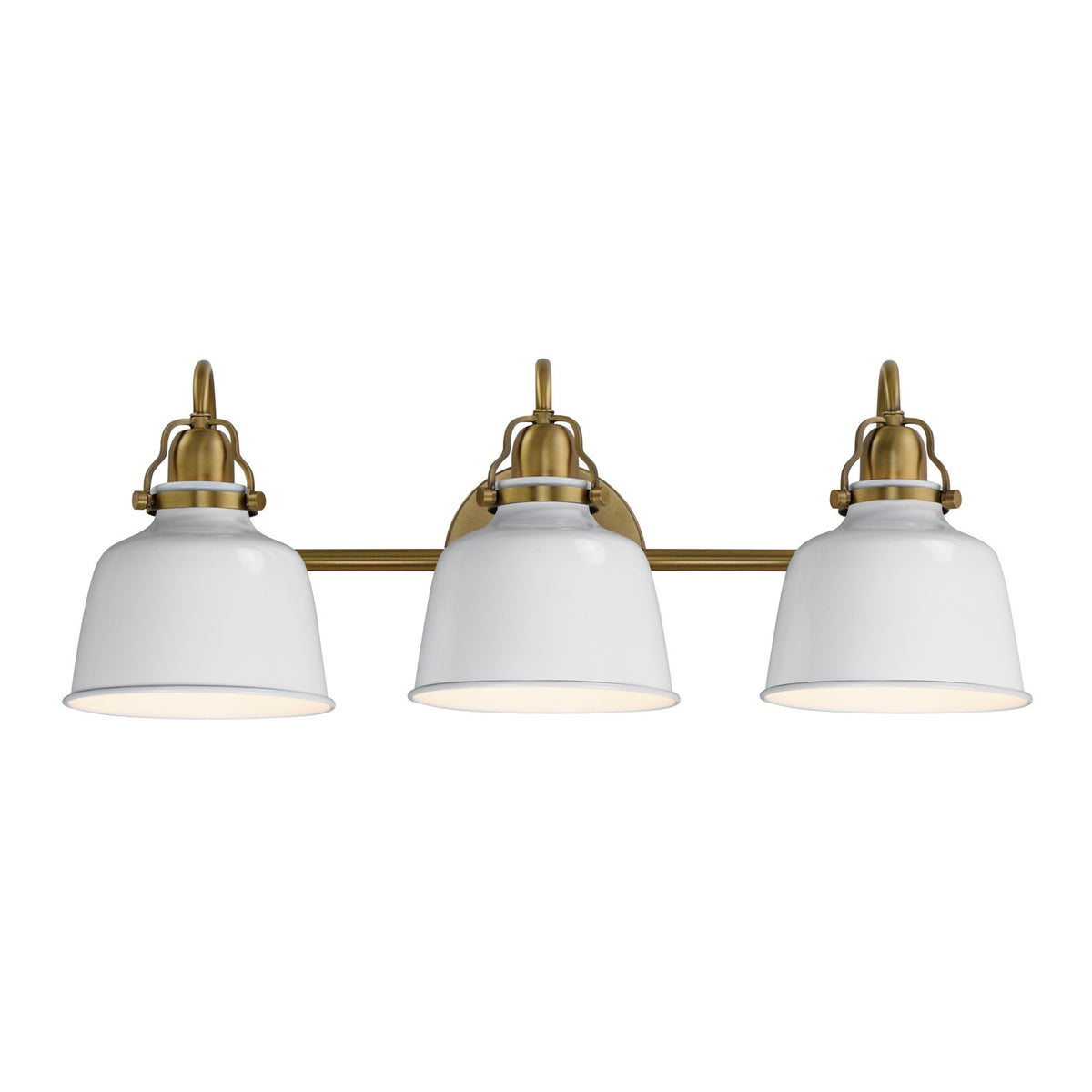 Maxim Hollis 24in 3-Light Wall Sconce | Farmhouse Natural Aged Brass and Glossy White Steel | Bathroom & Hallway | 24 x 9 in | Model 21423GWNAB