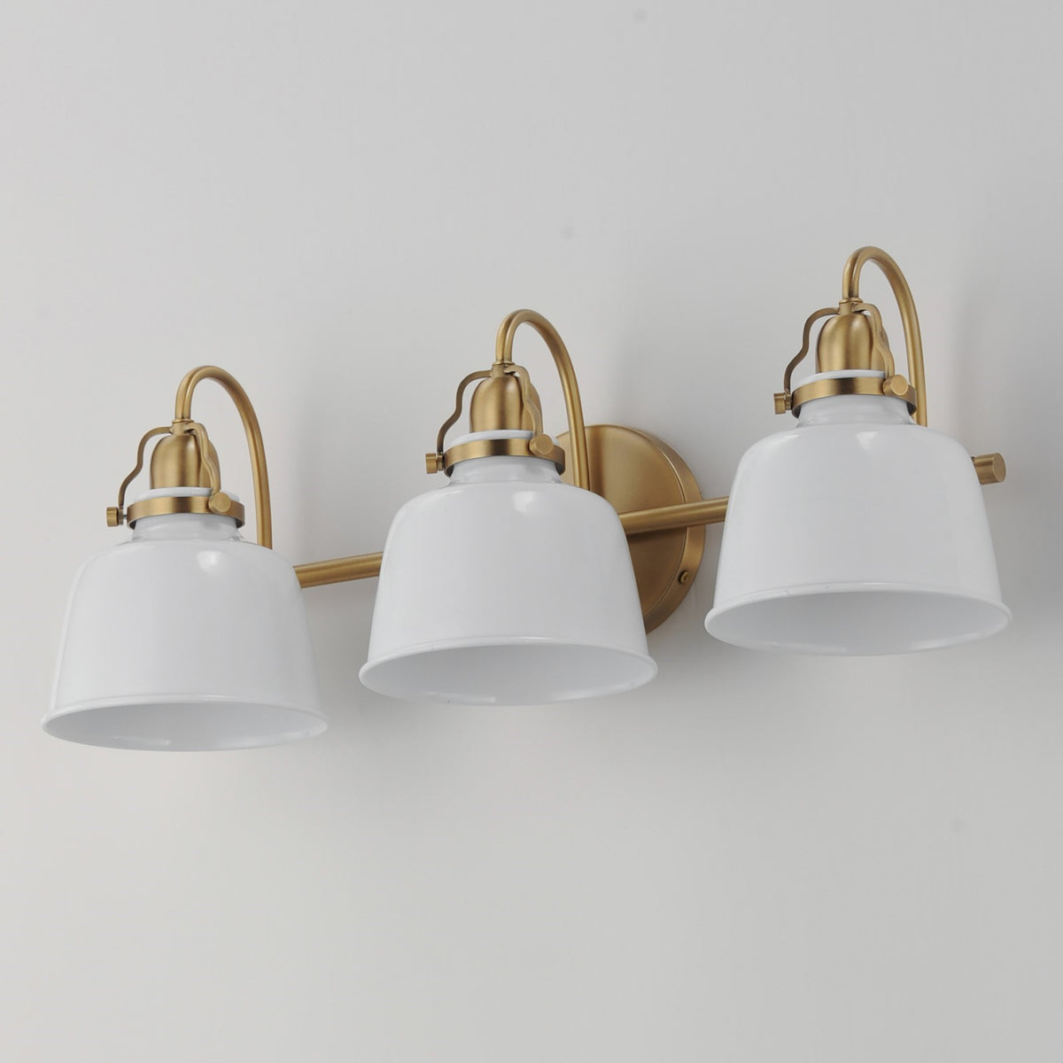 Maxim Hollis 24in 3-Light Wall Sconce | Farmhouse Natural Aged Brass and Glossy White Steel | Bathroom & Hallway | 24 x 9 in | Model 21423GWNAB