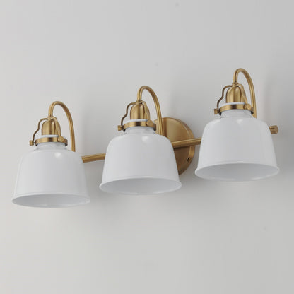 Maxim Hollis 24in 3-Light Wall Sconce | Farmhouse Natural Aged Brass and Glossy White Steel | Bathroom & Hallway | 24 x 9 in | Model 21423GWNAB
