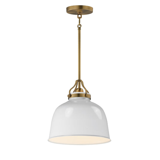 Maxim Lighting Hollis 12in 1-Light Pendant | Farmhouse Natural Aged Brass and Glossy White Steel | Kitchen Island & Dining Room | Model 21424GWNAB