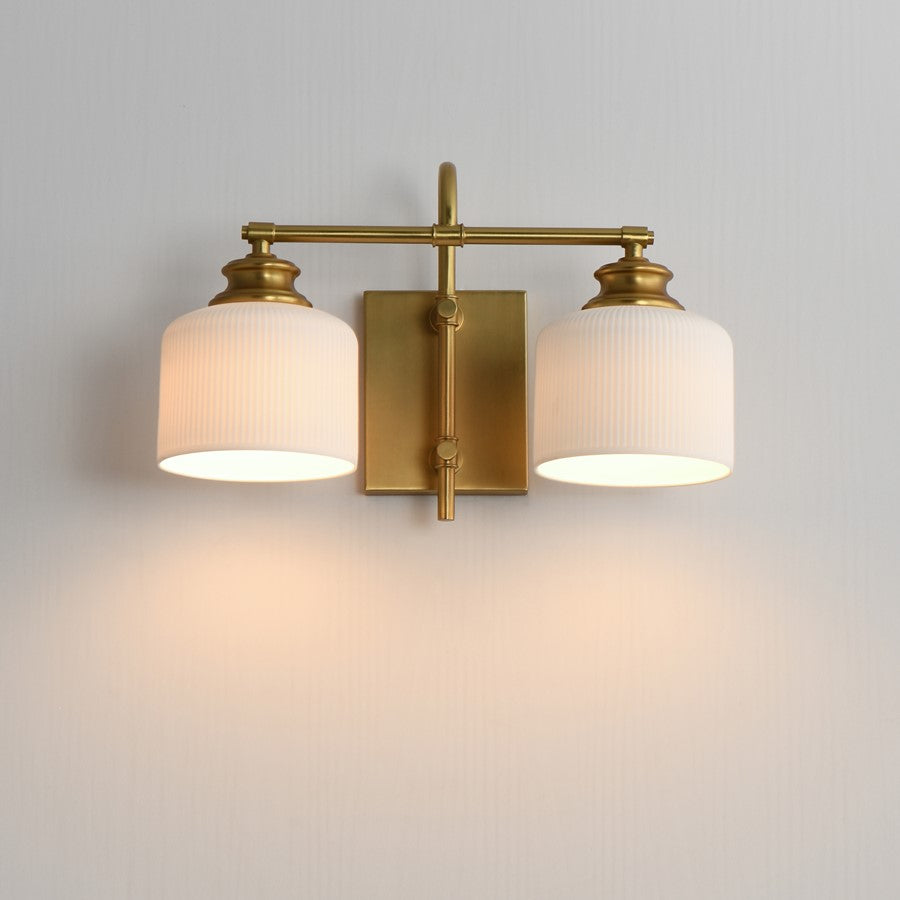 Maxim Lighting Bisque 2 Light Wall Sconce, Natural Aged Brass/White