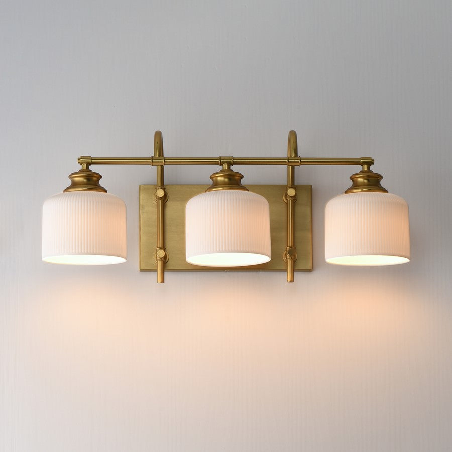 Maxim Lighting Bisque 3 Light Bath Vanity, Natural Aged Brass/White