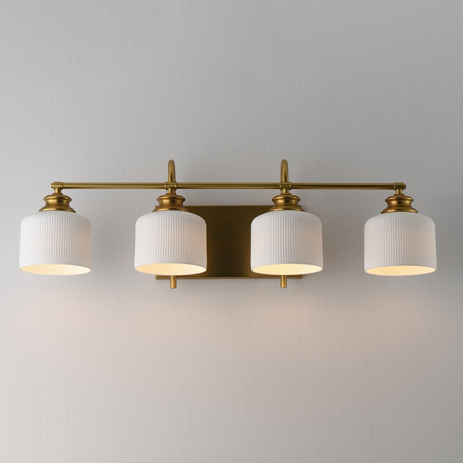 Maxim Lighting Bisque 4 Light Bath Vanity, Natural Aged Brass/White