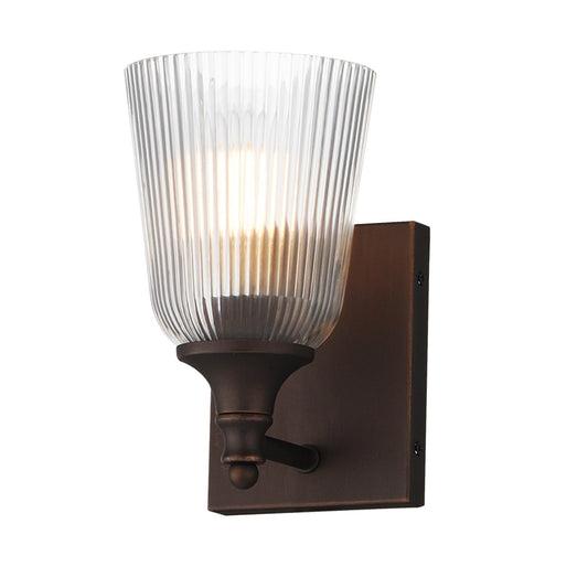 Maxim Lighting Julip 1-Light Bath Vanity | Traditional Dark Bronze and Clear Ribbed Glass | Bathroom & Powder Room | 5.25 x 8.5 in | Model 21541CRDBZ