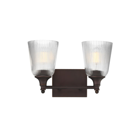 Maxim Lighting Julip 2-Light Bath Vanity | Traditional Dark Bronze and Clear Ribbed Glass | Bathroom & Powder Room | 14 x 8.75 in | Model 21542CRDBZ