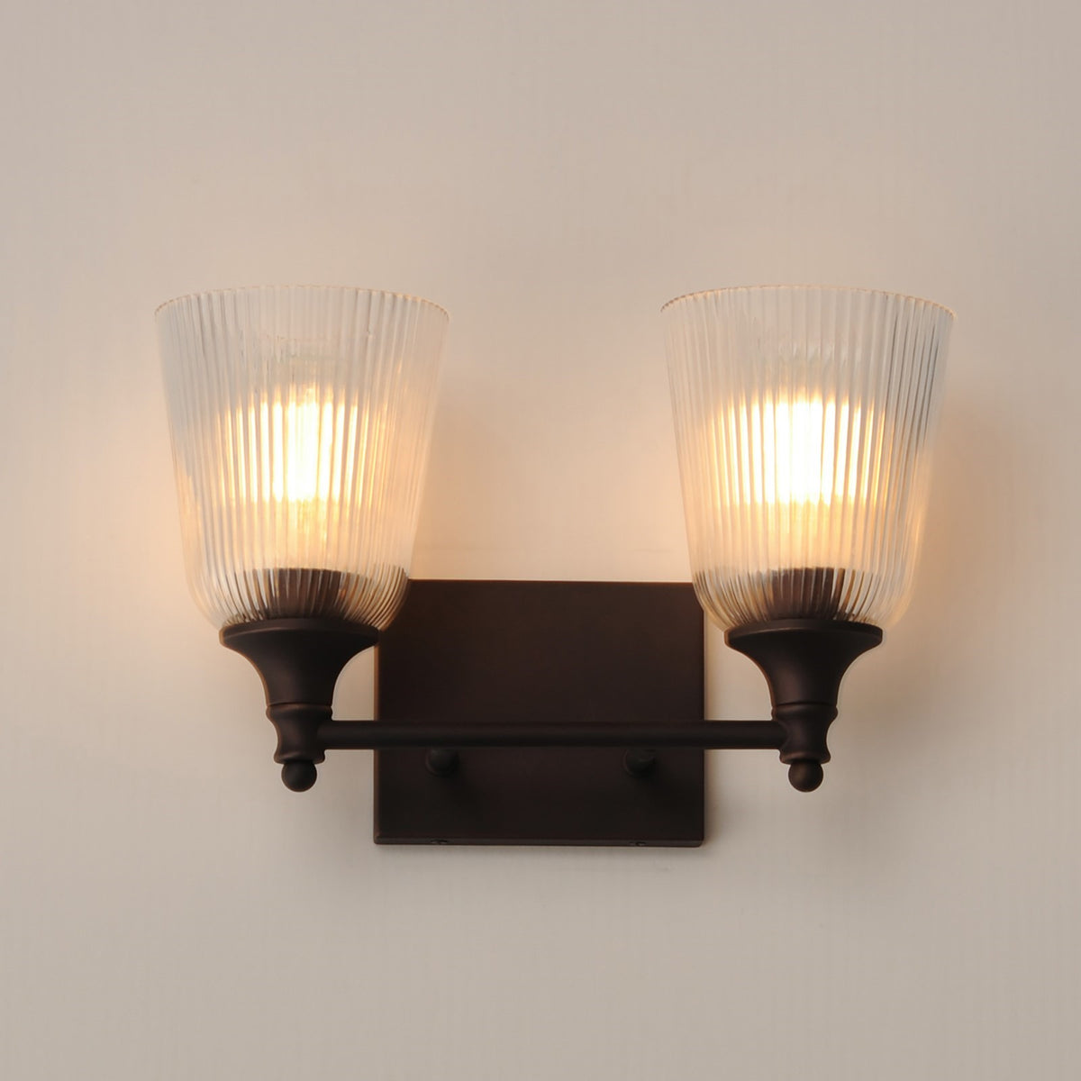 Maxim Lighting Julip 2-Light Bath Vanity | Traditional Dark Bronze and Clear Ribbed Glass | Bathroom & Powder Room | 14 x 8.75 in | Model 21542CRDBZ