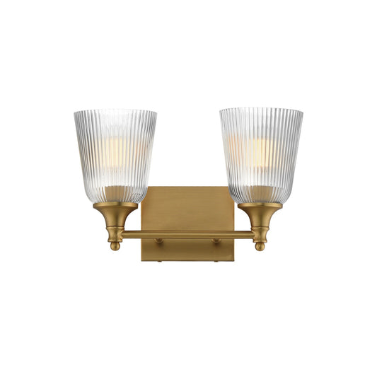 Maxim Lighting Julip 14in 2-Light Bath Vanity | Traditional Natural Aged Brass and Clear Ribbed Glass | Bathroom & Powder Room | Model 21542CRNAB