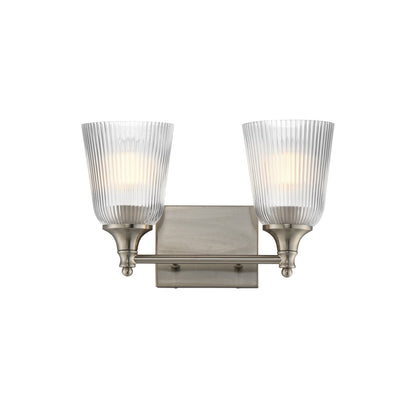 Maxim Lighting Julip 14in 2-Light Bath Vanity | Traditional Satin Nickel and Clear Ribbed Glass | Bathroom & Powder Room | Model 21542CRSN