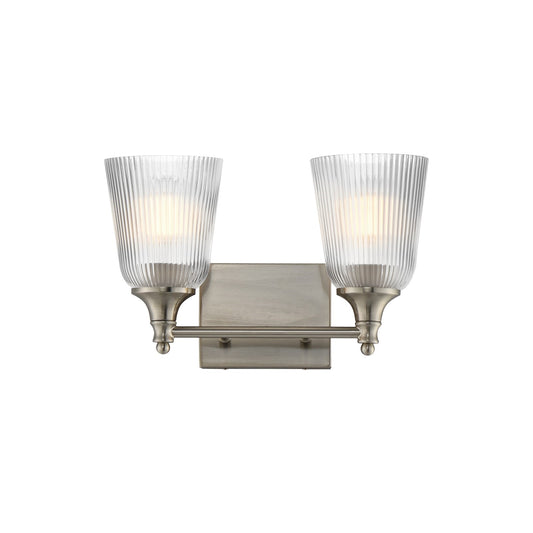 Maxim Lighting Julip 14in 2-Light Bath Vanity | Traditional Satin Nickel and Clear Ribbed Glass | Bathroom & Powder Room | Model 21542CRSN