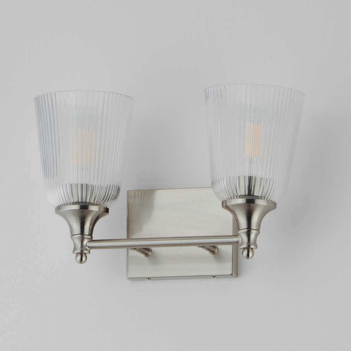 Maxim Lighting Julip 14in 2-Light Bath Vanity | Traditional Satin Nickel and Clear Ribbed Glass | Bathroom & Powder Room | Model 21542CRSN