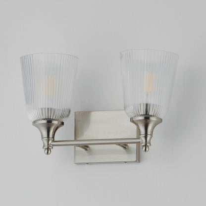 Maxim Lighting Julip 14in 2-Light Bath Vanity | Traditional Satin Nickel and Clear Ribbed Glass | Bathroom & Powder Room | Model 21542CRSN