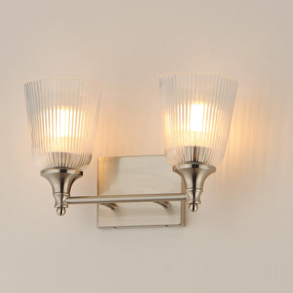 Maxim Lighting Julip 14in 2-Light Bath Vanity | Traditional Satin Nickel and Clear Ribbed Glass | Bathroom & Powder Room | Model 21542CRSN
