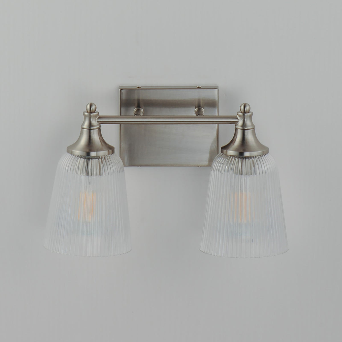 Maxim Lighting Julip 14in 2-Light Bath Vanity | Traditional Satin Nickel and Clear Ribbed Glass | Bathroom & Powder Room | Model 21542CRSN