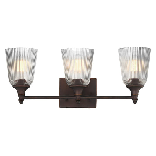 Maxim Lighting Julip 23in 3-Light Bath Vanity | Traditional Dark Bronze and Clear Ribbed Glass | Bathroom & Powder Room | Model 21543CRDBZ