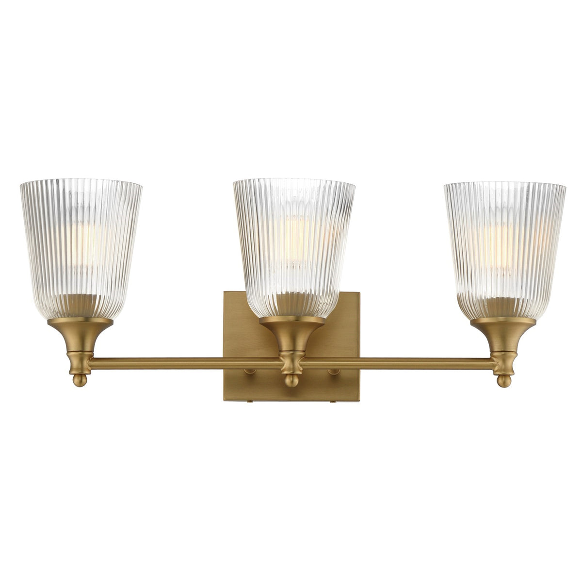 Maxim Lighting Julip 23in 3-Light Bath Vanity | Traditional Natural Aged Brass and Clear Ribbed Glass | Bathroom Vanity & Powder | Model 21543CRNAB