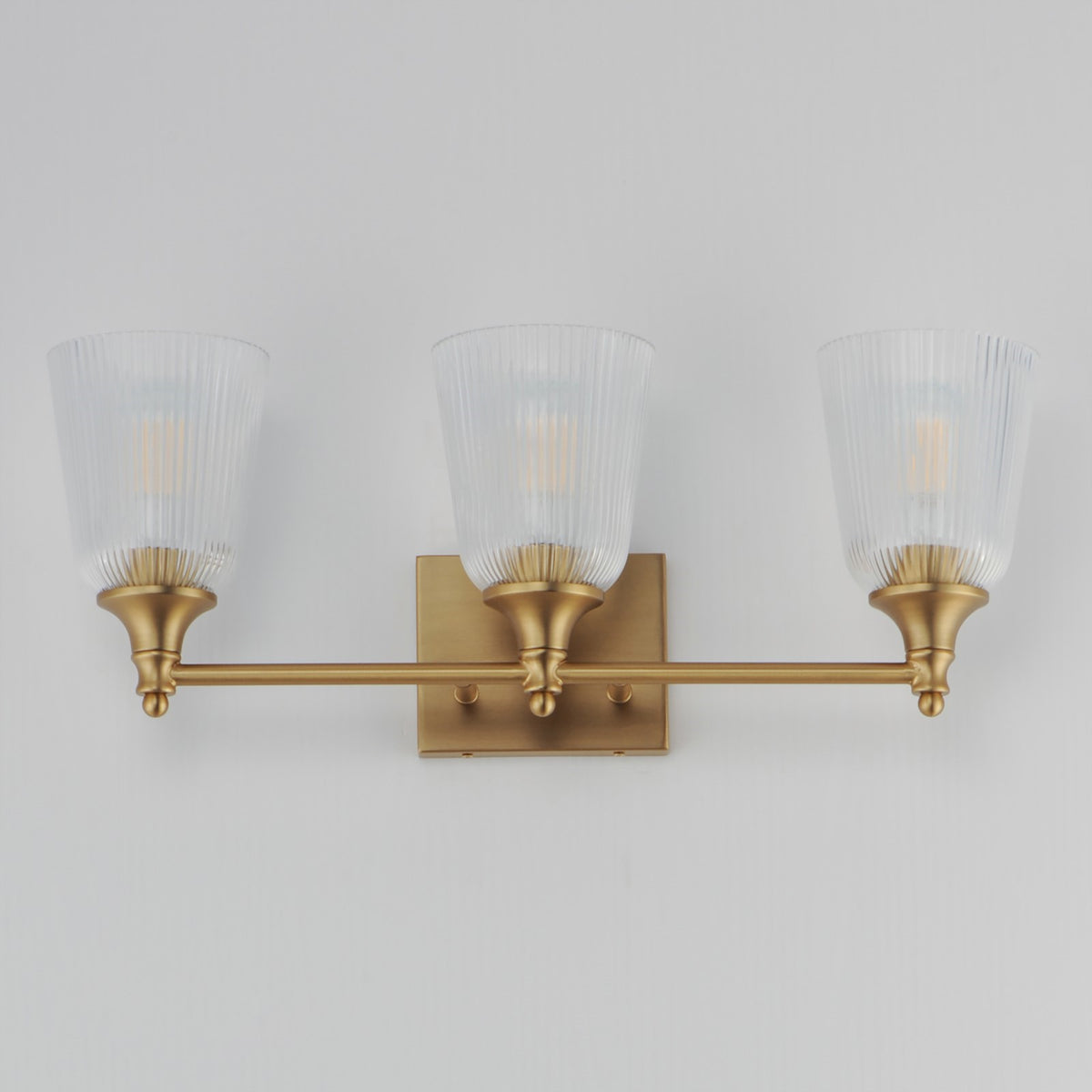 Maxim Lighting Julip 23in 3-Light Bath Vanity | Traditional Natural Aged Brass and Clear Ribbed Glass | Bathroom Vanity & Powder | Model 21543CRNAB