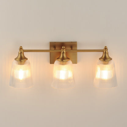 Maxim Lighting Julip 23in 3-Light Bath Vanity | Traditional Natural Aged Brass and Clear Ribbed Glass | Bathroom Vanity & Powder | Model 21543CRNAB