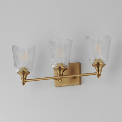 Maxim Lighting Julip 23in 3-Light Bath Vanity | Traditional Natural Aged Brass and Clear Ribbed Glass | Bathroom Vanity & Powder | Model 21543CRNAB