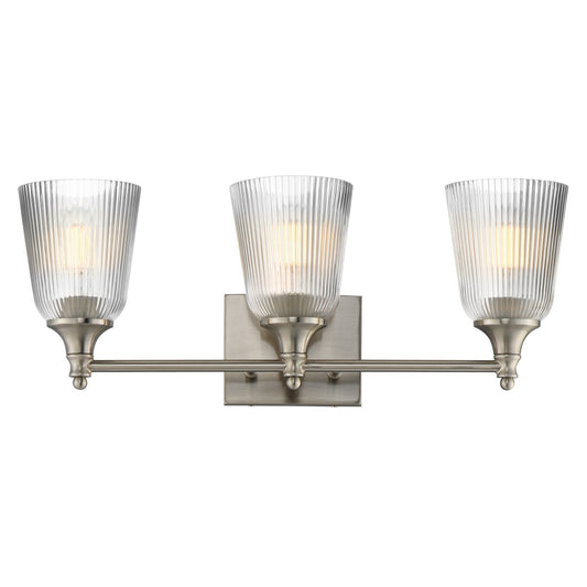 Maxim Lighting Julip 23in 3-Light Bath Vanity | Traditional Satin Nickel and Clear Ribbed Glass | Bathroom & Powder Room | Model 21543CRSN