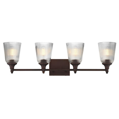 Maxim Lighting Julip 32in 4-Light Bath Vanity | Traditional Dark Bronze and Clear Ribbed Glass | Bathroom Vanity & Powder Room | Model 21544CRDBZ