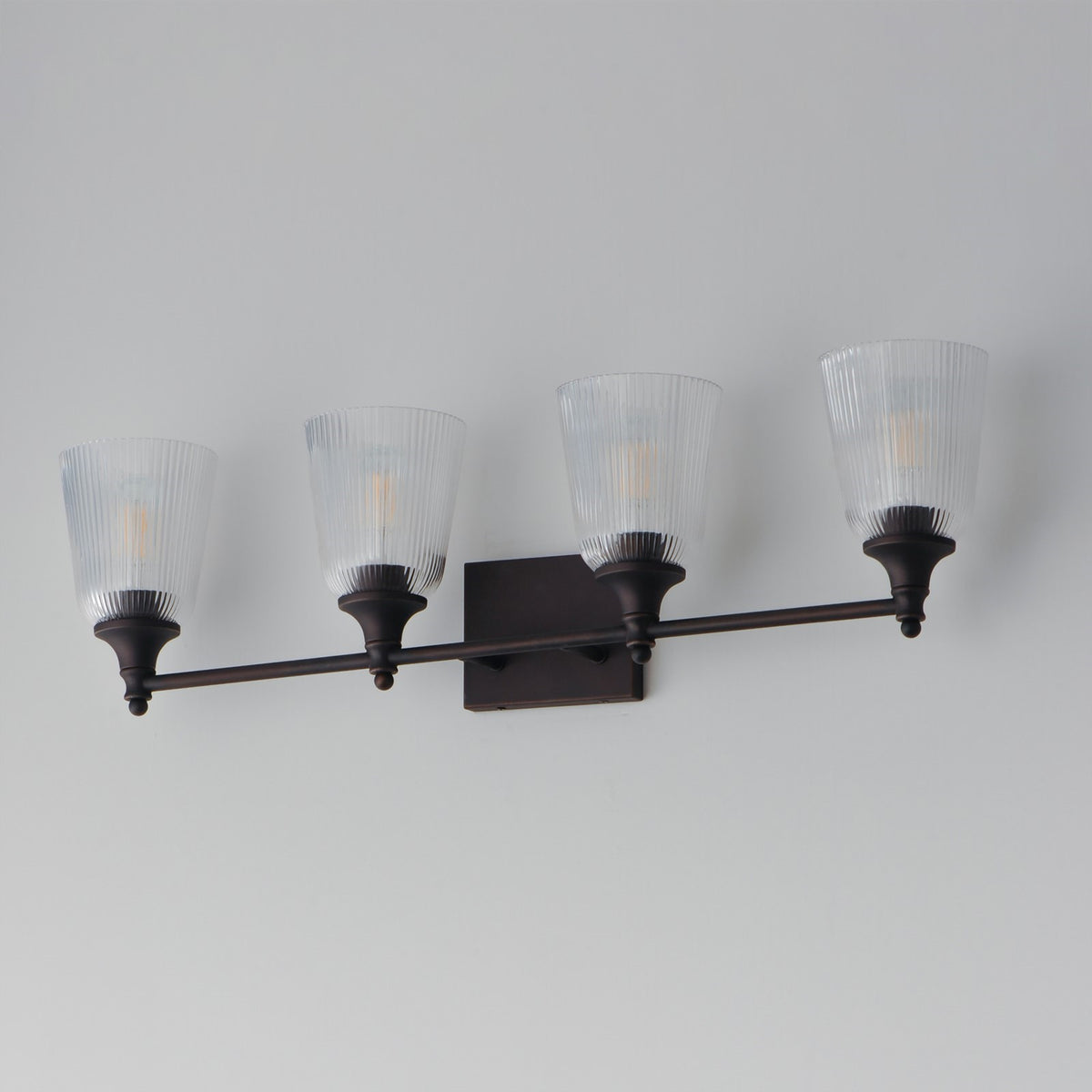 Maxim Lighting Julip 32in 4-Light Bath Vanity | Traditional Dark Bronze and Clear Ribbed Glass | Bathroom Vanity & Powder Room | Model 21544CRDBZ