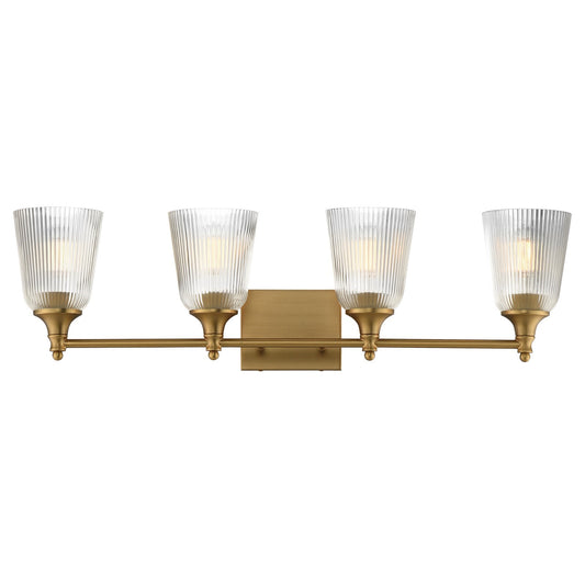 Maxim Lighting Julip 32in 4-Light Bath Vanity | Traditional Natural Aged Brass and Clear Ribbed Glass | Bathroom Vanity & Powder | Model 21544CRNAB