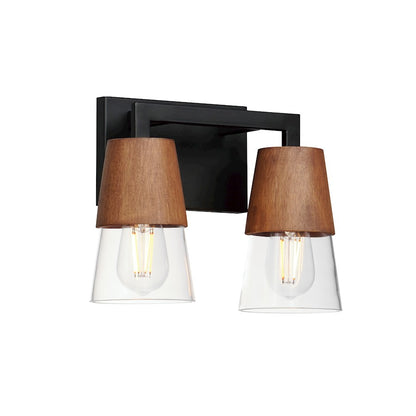 Maxim Lighting Carpenter 2 Light Bath Vanity, Walnut/Black/Clear