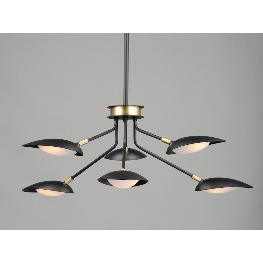 6 Light Pendant, Black/Satin Brass