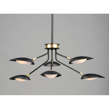 6 Light Pendant, Black/Satin Brass