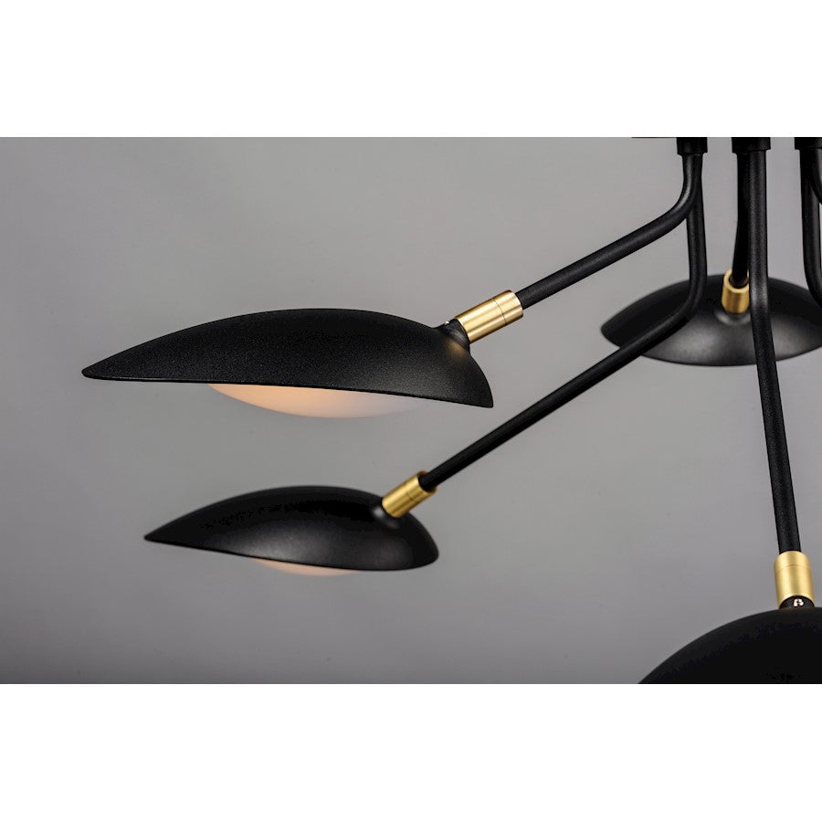 6 Light Pendant, Black/Satin Brass