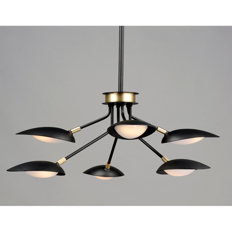 6 Light Pendant, Black/Satin Brass