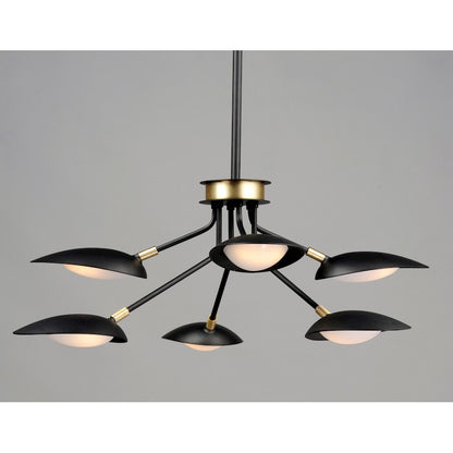 6 Light Pendant, Black/Satin Brass