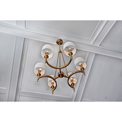6 Light Chandelier, Natural Aged Brass
