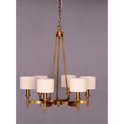 6 Light Chandelier, Natural Aged Brass