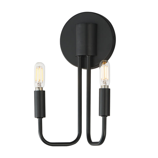 Maxim Lighting Abner 12in 2-Light Wall Sconce | Modern Black Steel | Bedroom & Hallway Accent Light | 7 x 12 x 5 in | Model 24860BK