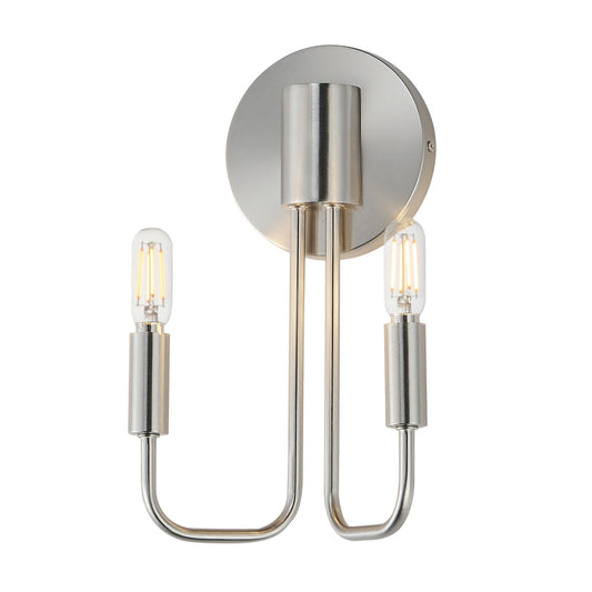 Maxim Lighting Abner 12in 2-Light Wall Sconce | Modern Satin Nickel Steel | Bedroom & Hallway Accent Light | 7 x 12 x 5 in | Model 24860SN
