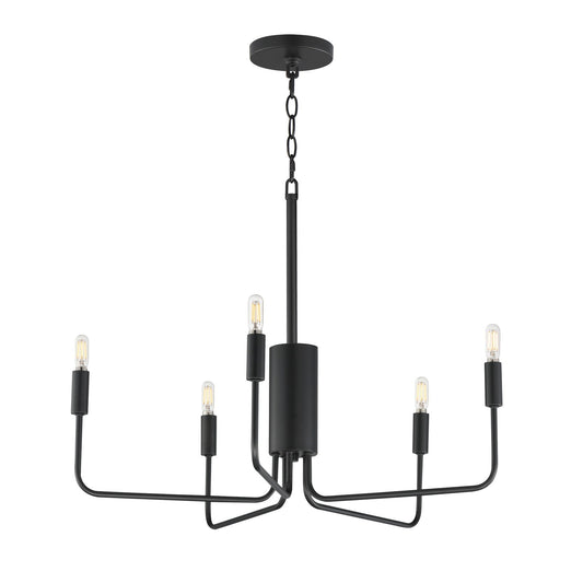 Maxim Lighting Abner 24in 5-Light Chandelier | Modern Black Steel | Dining Room & Foyer | 24 x 24 x 21 in | Model 24865BK