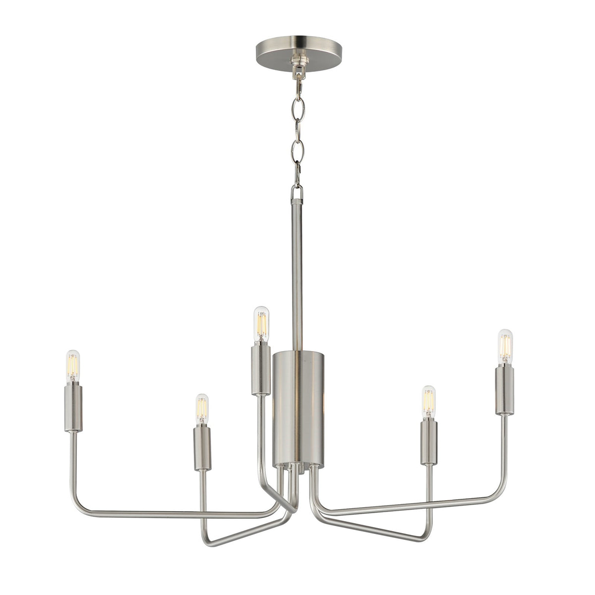 Maxim Lighting Abner 24in 5-Light Chandelier | Modern Satin Nickel Steel | Dining Room & Foyer | 24 x 24 x 21 in | Model 24865SN