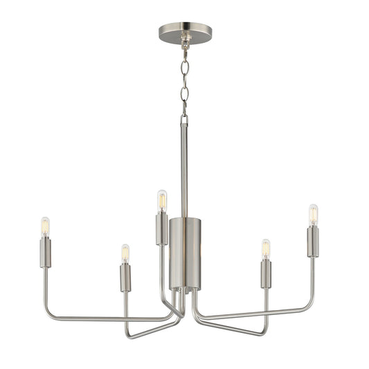 Maxim Lighting Abner 24in 5-Light Chandelier | Modern Satin Nickel Steel | Dining Room & Foyer | 24 x 24 x 21 in | Model 24865SN