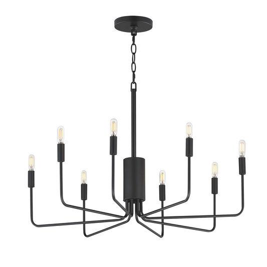 Maxim Lighting Abner 32in 8-Light Chandelier | Modern Black Steel | Dining Room & Foyer | 32 x 32 x 27 in | Model 24868BK