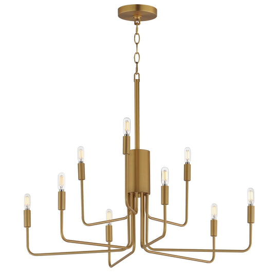 Maxim Lighting Abner 32in 9-Light Chandelier | Modern Natural Aged Brass Steel | Dining Room & Foyer | 32 x 32 x 32 in | Model 24869NAB