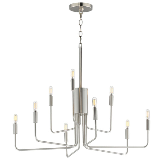 Maxim Lighting Abner 32in 9-Light Chandelier | Modern Satin Nickel Steel | Dining Room & Foyer | 32 x 32 x 32 in | Model 24869SN