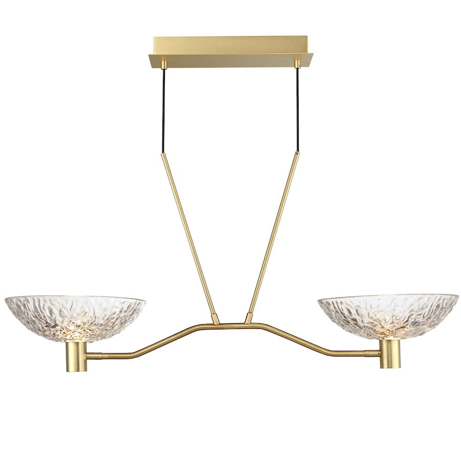 2 Light Linear Pendant, Brass/Clear