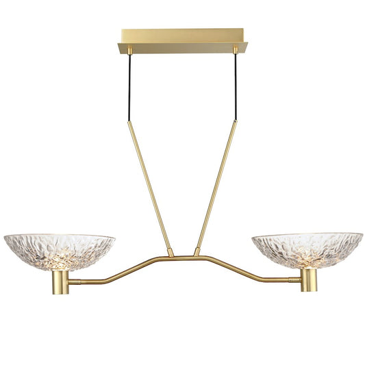 2 Light Linear Pendant, Brass/Clear