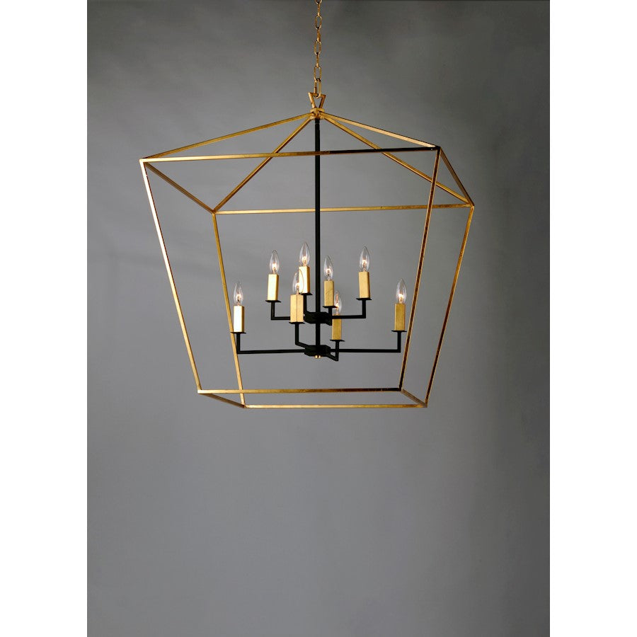 8 Light Chandelier, Gold Leaf