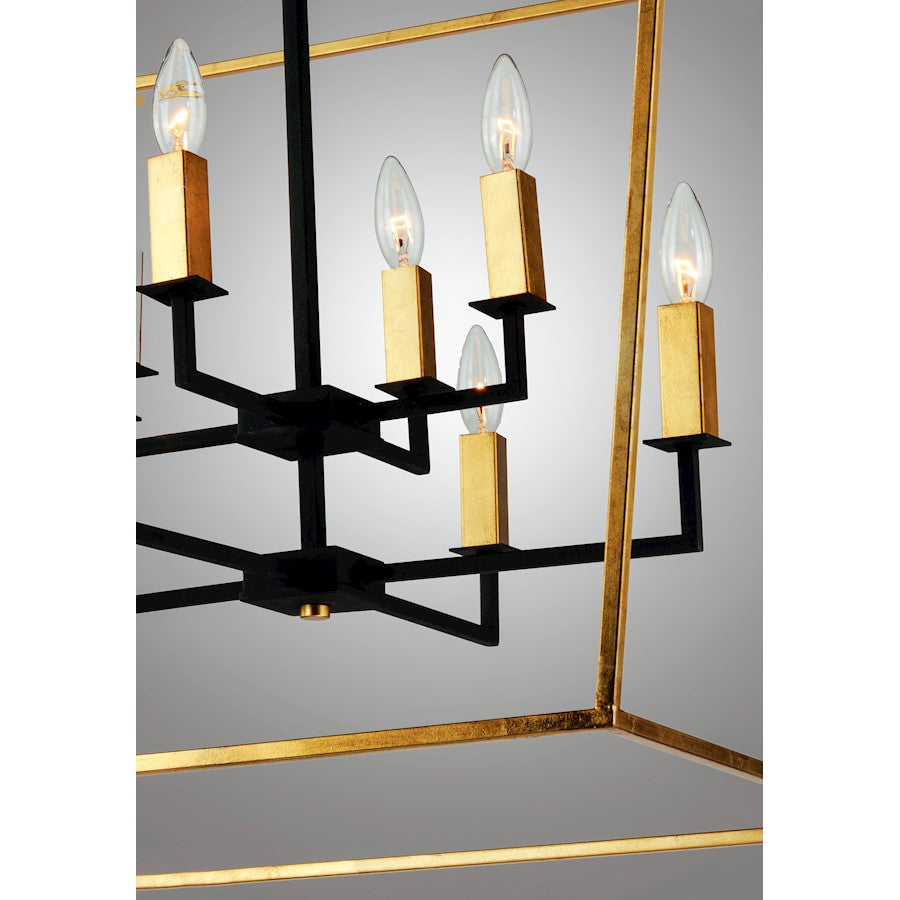 8 Light Chandelier, Gold Leaf
