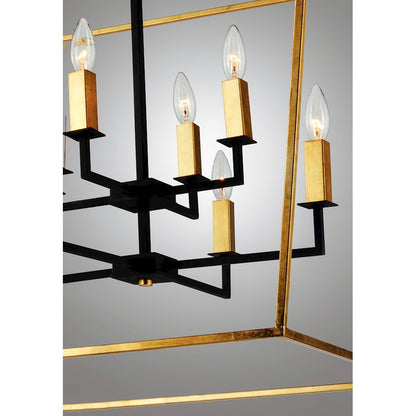 8 Light Chandelier, Gold Leaf