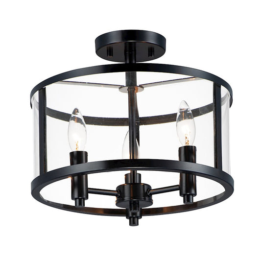 Maxim Lighting Sentinel 3 Light Semi Flush, Black/Clear